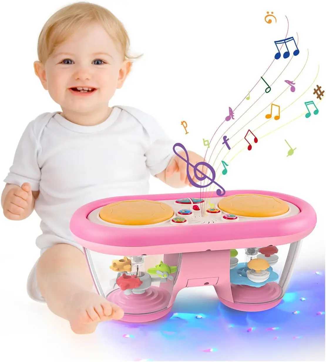 Childrens Multifunctional Music Toy Electronic Hand-played Drum with Flashing Lights and Sound Effects Accompany Babys Grow Y260319