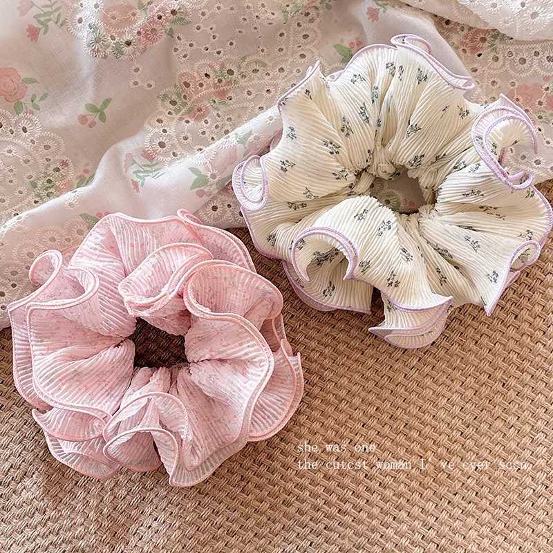 1pc sweet four-layer lace-trimmed floral large intestine hair tie flower bud bun ponytail hair rope elastic hair accessories H260319