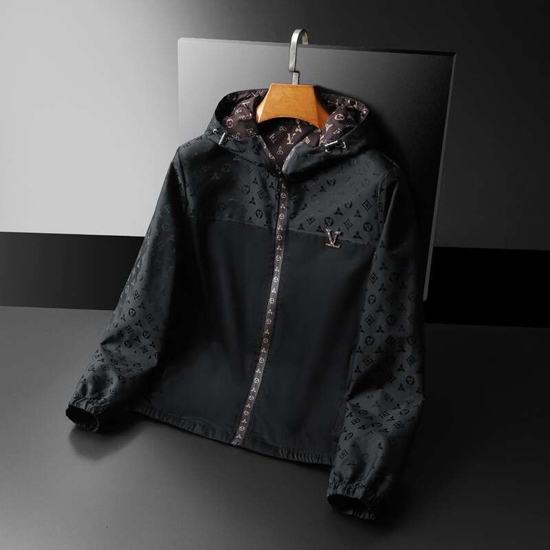 2026 New Trendy Hooded Jacket Men's Spring And Autumn Printed Casual Slim Fit Plus Size Thin Coat