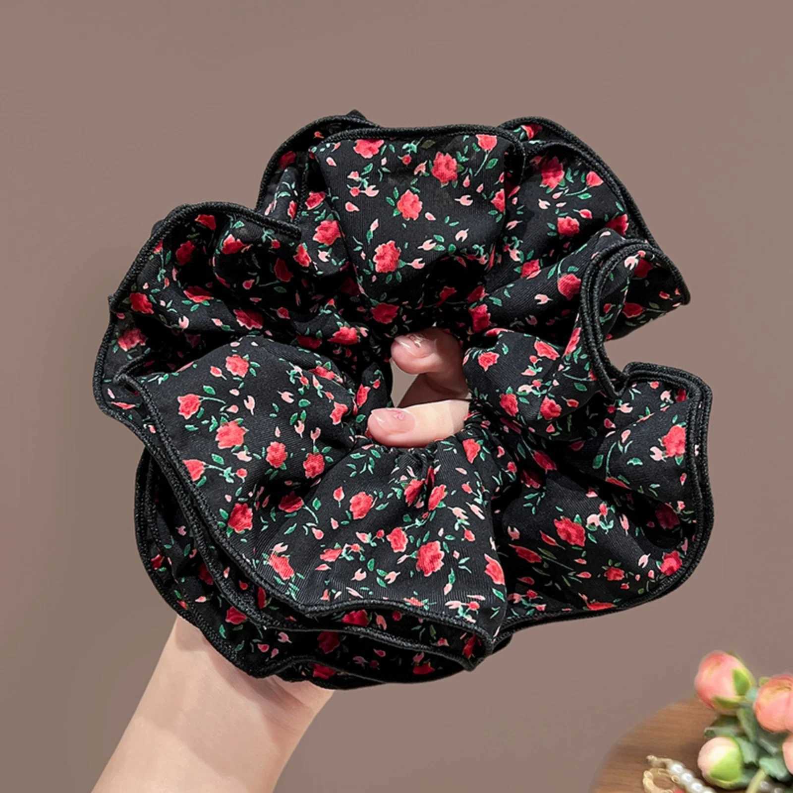 1PC 18cm Large Floral Scrunchies For Women Vintage Rose Print Big Hair Ties Elastic Hair Bands Hair Accessories H260319
