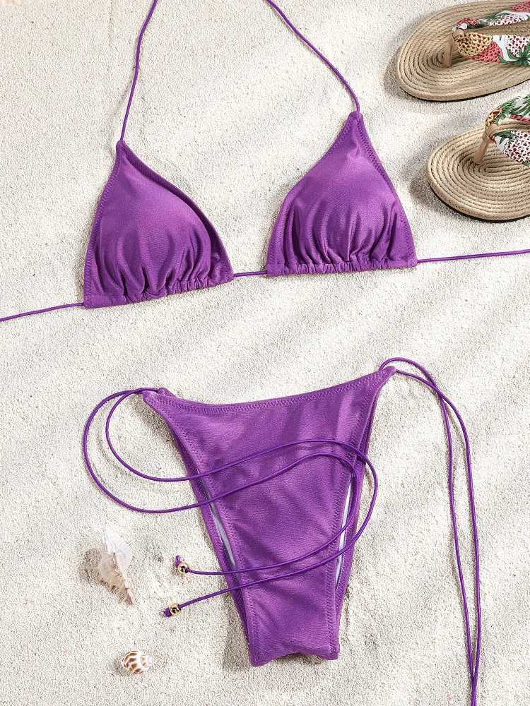 Miyouj New Bikini Triangle Swimwear Leopard Two Piece Suit Solid Color Bathsuit Sexy Swimsuits High Cut Bathwear Bandage BiquiniT260318