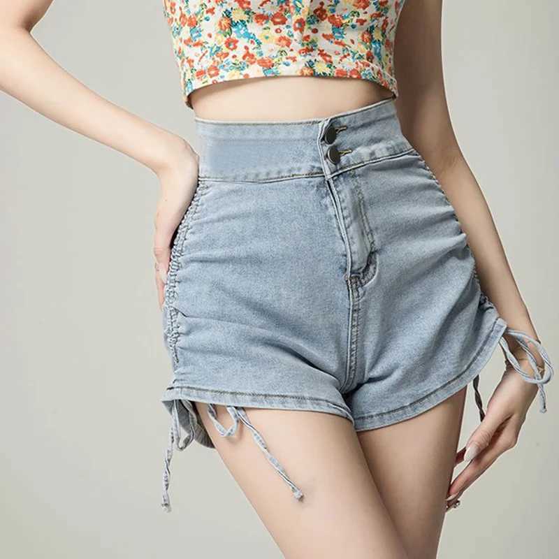 Summer Lady Ins Double Button High Waist Jeans Women Fashion Slim Fit Denim Shorts Female Solid Casual Short Pants M260319