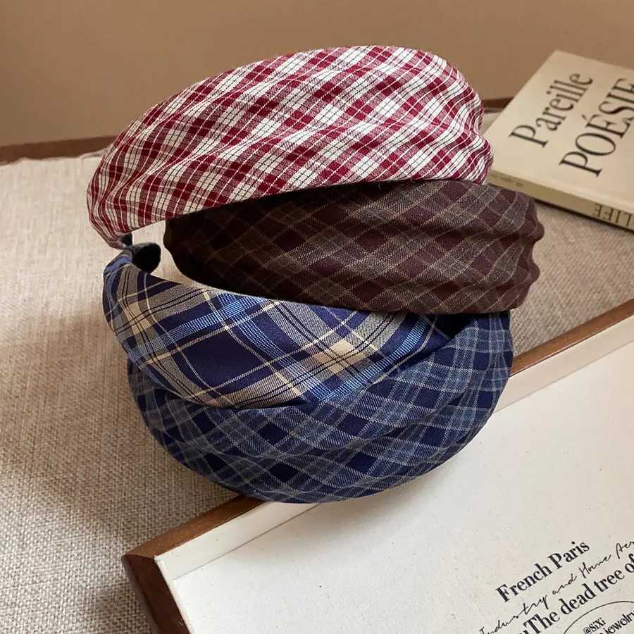 Vintage Checkered Fabric Flannel Headbands for Women Simple Wide Design Hair Hoop Casual Daily Hair Accessories Christmas M H260319