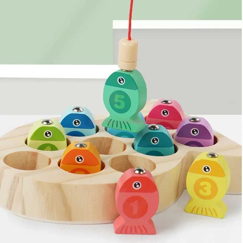 Wooden Children Fishing Toys Baby Montessori Early Education Toys Kids Ability Training Game Toddler Number Alphabet Learning Y260319