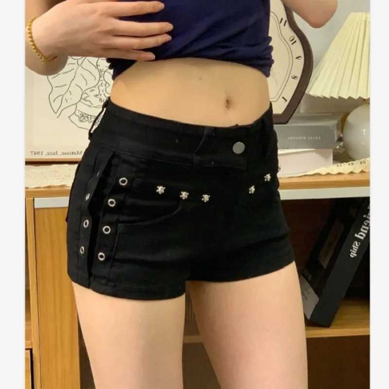 Y2K Womens Jeans Retro American Black Short Denim Pants High Waist Detail Slimming Butt Hugging Hot Summer Fashion pants M260319