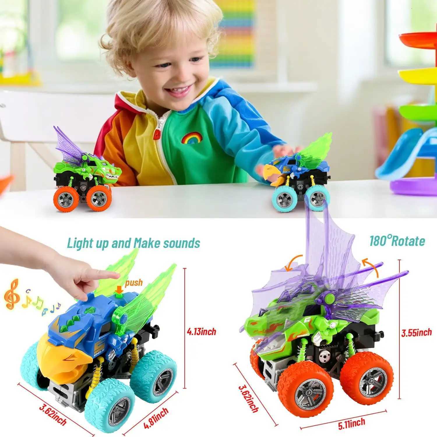 Childrens Dinosaur Toys - Light Up Monster Truck Pull Back Dinosaur Car Kids Interactive Toy Y260319