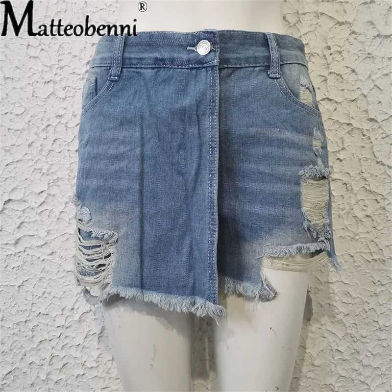 2024 Summer New Women Ripped Repaired Denim Shorts High Waist Bodycon Distressed Hole Bottoms Casual Pockets Sexy Short Jeans M260319