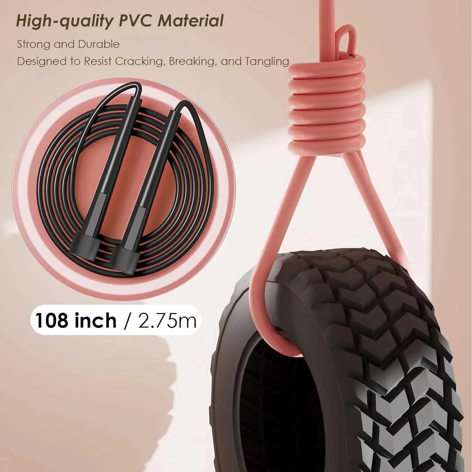 2 Pack Adjustable PVC Jump Rope for Fitness Tangle-Free Speed Rope for Men Women Kids M260319