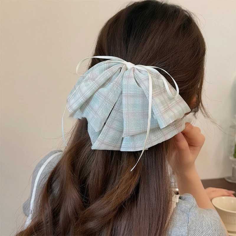 Fabric Mesh Bow Hair Clip for Woman Elegant Temperament Shark Clip Fashion Girl Back of The Head Hair Clamp H260319