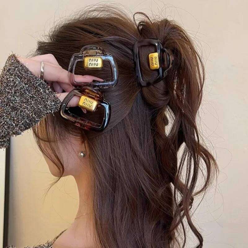 Leopard Print Claws Clips Crab Clamps Women Girls Medium Geometric Square Ponytail Holder Barrettes Hair Accessories