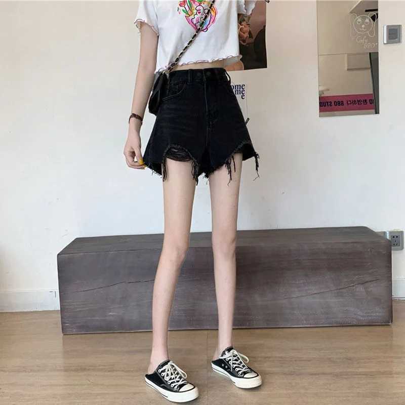 Summer Lady Ripped Designer Solid Jeans Women Fashion High Waist Short Pants Girls Chic Korean Leisure Denim Shorts M260319