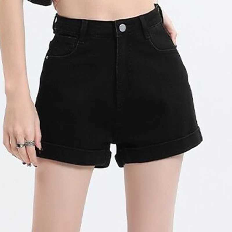 Summer 2024 New Women Rolled Edge Hot Denim Shorts Lady Korean Mini Pants Girls Elastic Blue Black Gray A Line Short Jeans M260319
