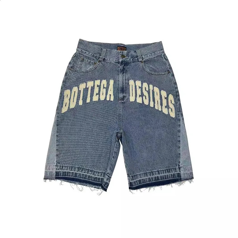 American Style Harajuku Retro Denim Shorts with Letter Embroidery Oversized Jeans Men Y2k Loose Casual Versatile Woman 260318