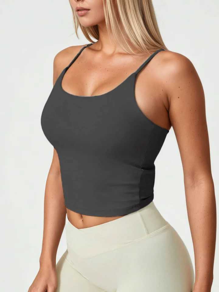 Fitfemme Womens Strappy Crop Yoga Tank Top with Built - in Bra Low - Cut Neckline Stretchy Workout Cami for Gym Fitness Z20260319