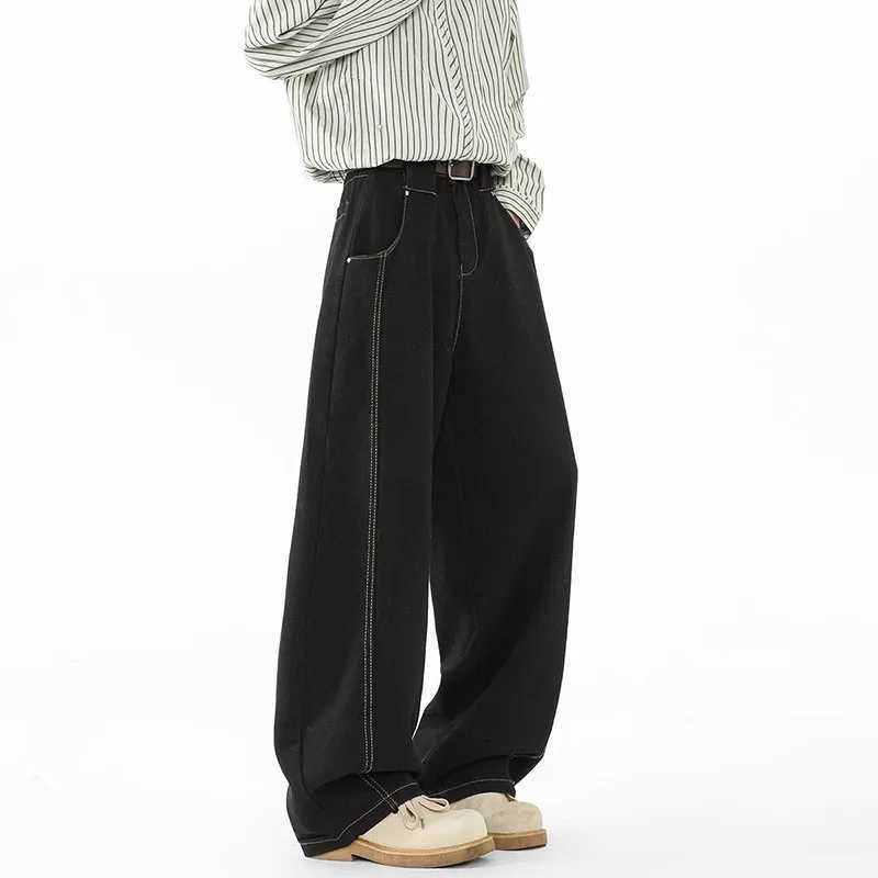 Japanese Korean Casual Black Straight Leg Jeans MenS Spring Autumn Jeans High Street Loose Pants Wide Leg Pants M260319