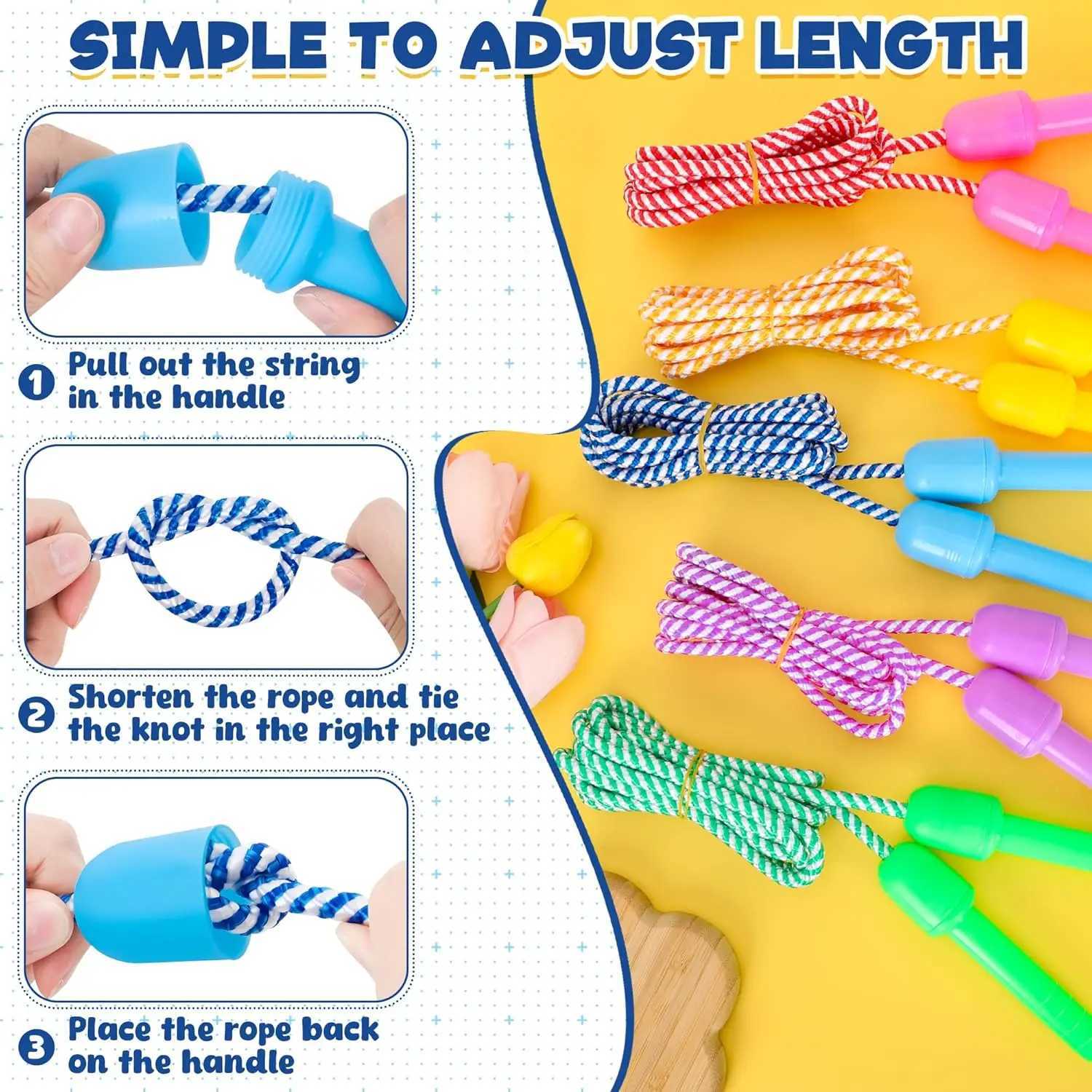 Colorful Adjustable Kids Jump Rope Set 778FT Nylon Skipping Ropes for Indoor Outdoor Play Fitness M260319