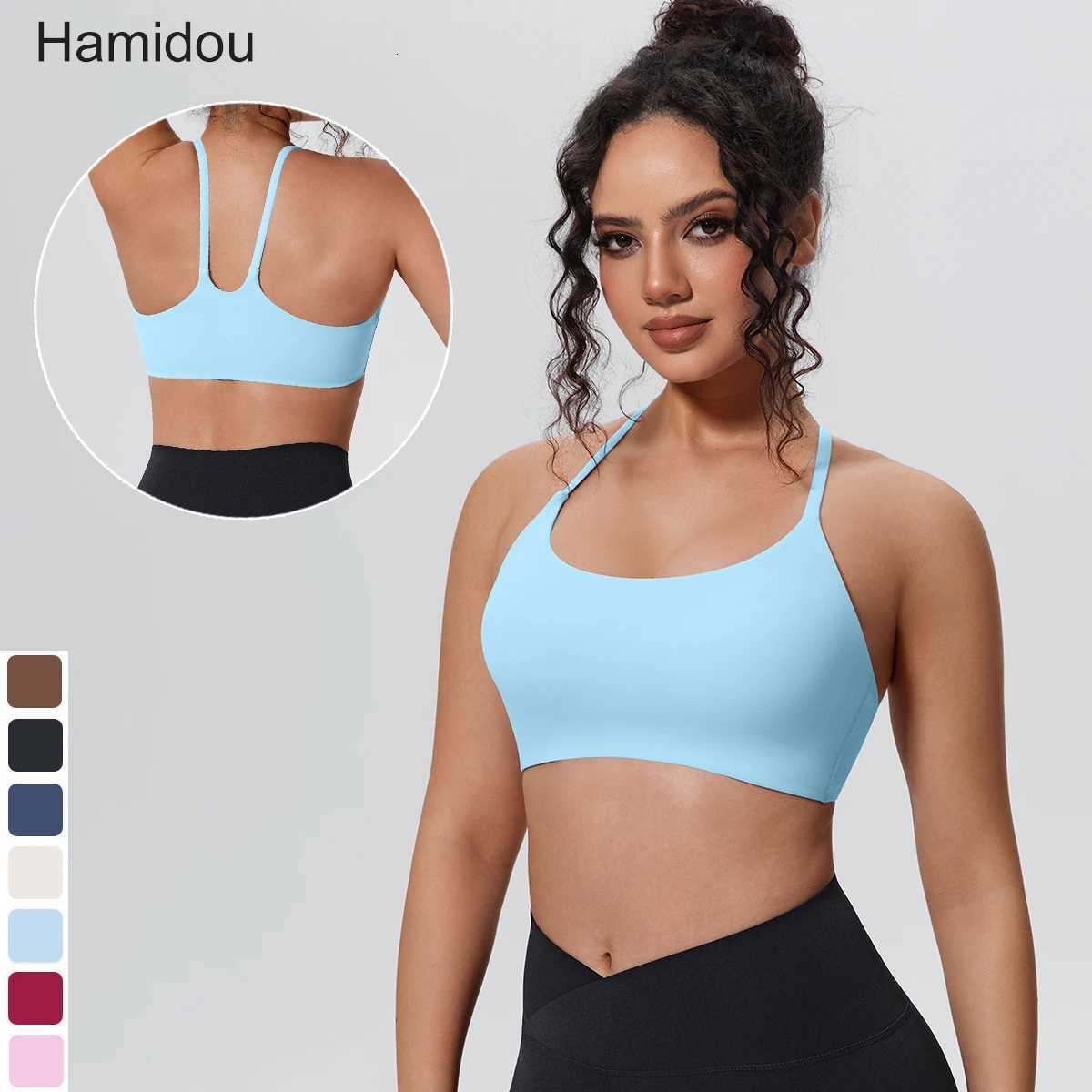 Summer Women Yoga Bra Solid Color Breathable Shockproof Workout Top Vest Sexy Backless Strap Bra Gym Sports Running Yoga Bra Z20260319