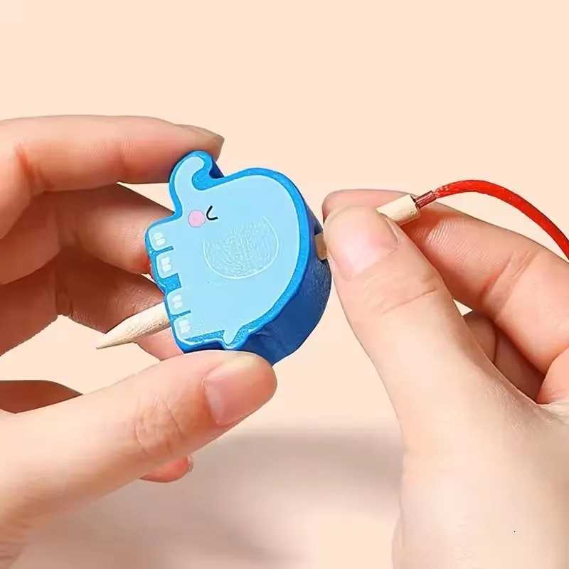 Monterssori Baby DIY Wooden Toys Cartoon Fruit Animal Stringing Threading Wooden Beads Educational Toys for Kids Christmas Gift Y260319