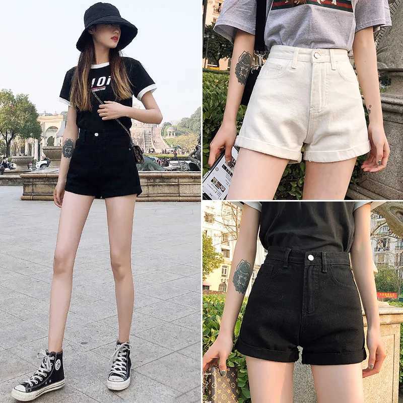 High-Waist Cuffed Denim Shorts Women Summer Korean Style Student Loose Slimming Outerwear A-Line Wide Leg Hot Pants Y2K Shorts M260319