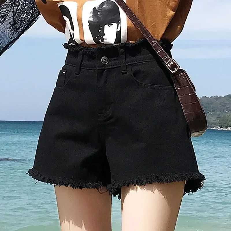 Spring Summer Women Short Jeans Women Wide Leg Denim Shorts Fashion Female High Waist Black Tassels Caual Denim Shorts Girls M260319