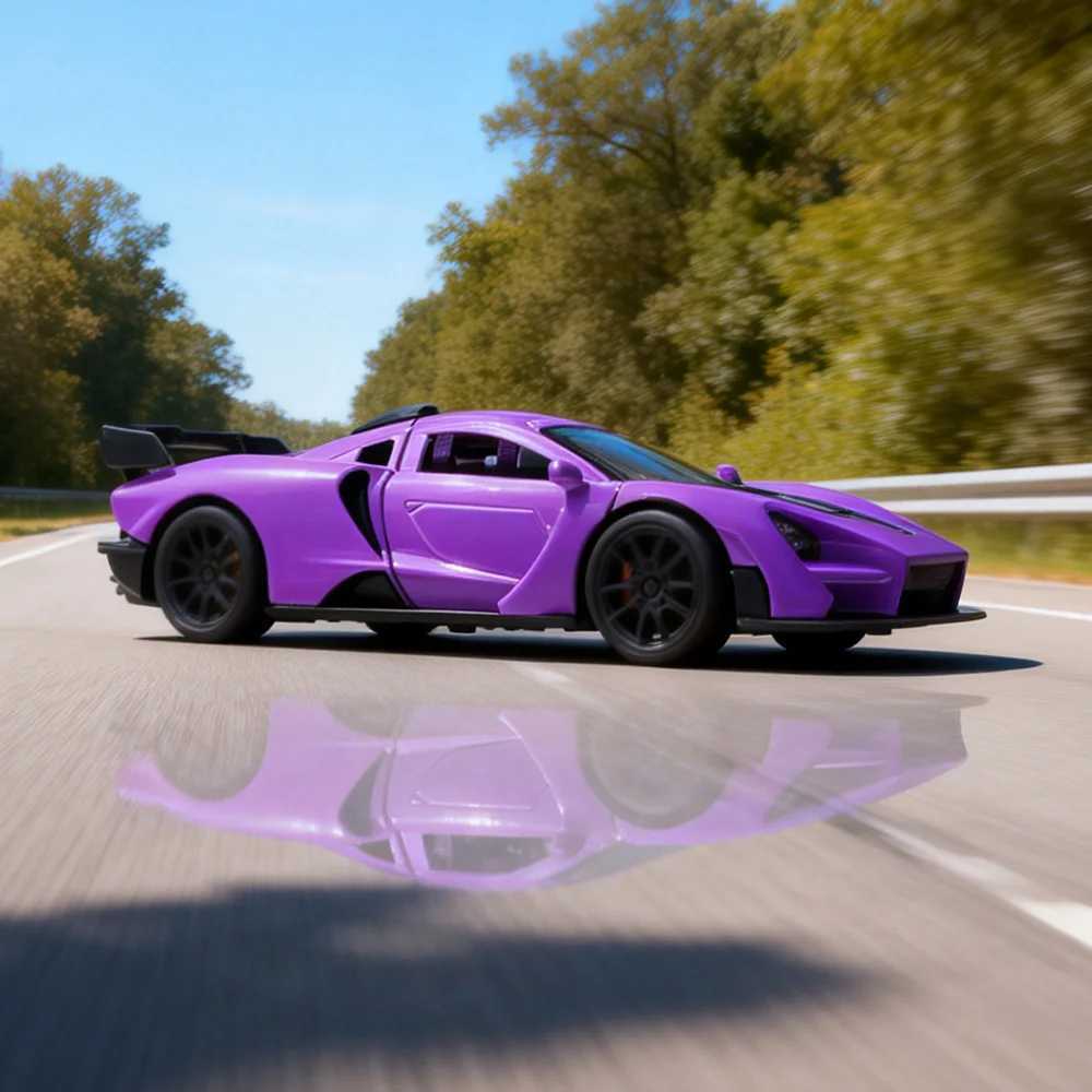 Die-Cast Cars143 Die-Cas Model Car Purple Pull-Back Sports Car with Openable Doors Spoiler Racing Vehicle Collectible Y260319