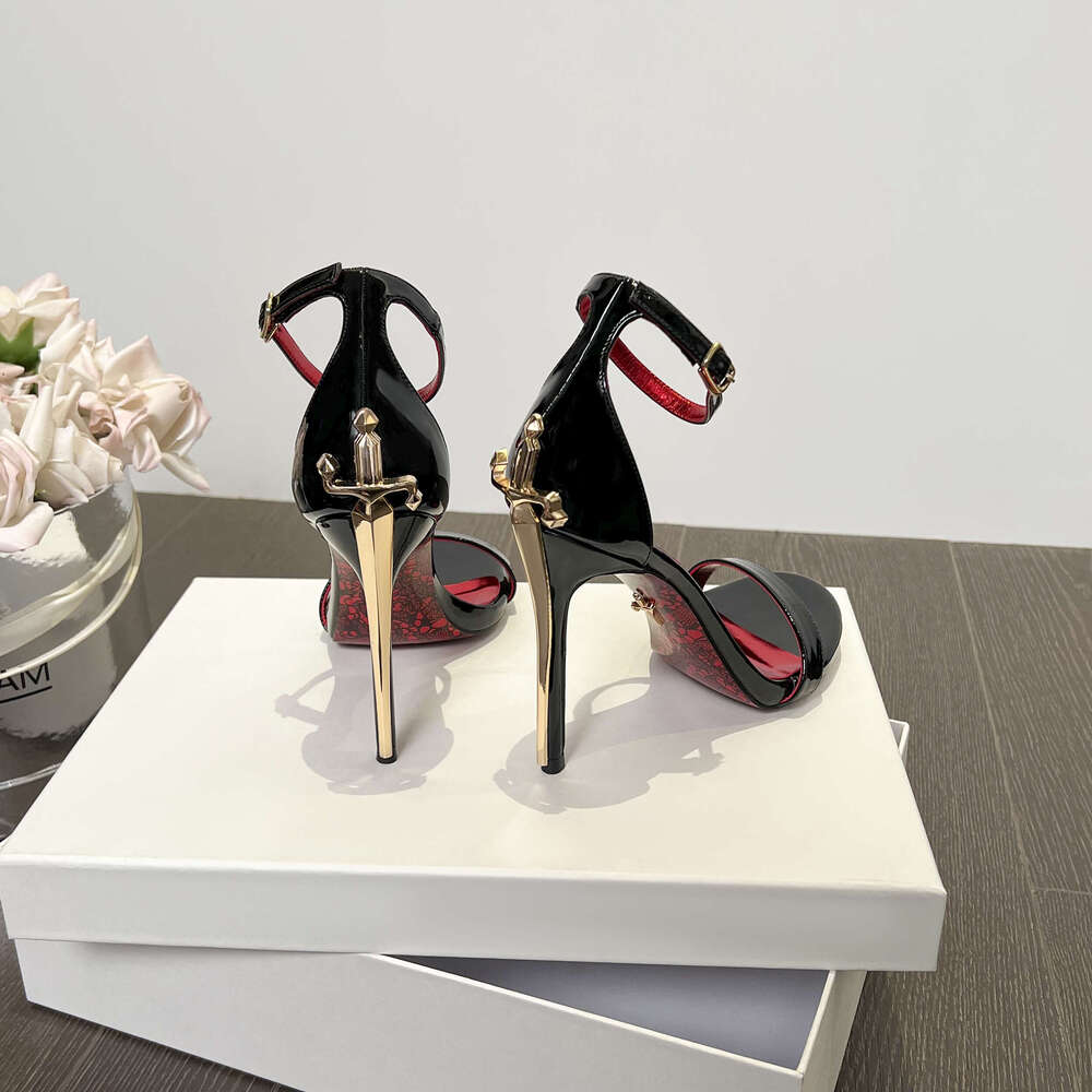 New Red Sole Patent Leather Strap High Heel Sandals For Women Royal Sister Style Thin Heel Sexy Fashionable Versatile