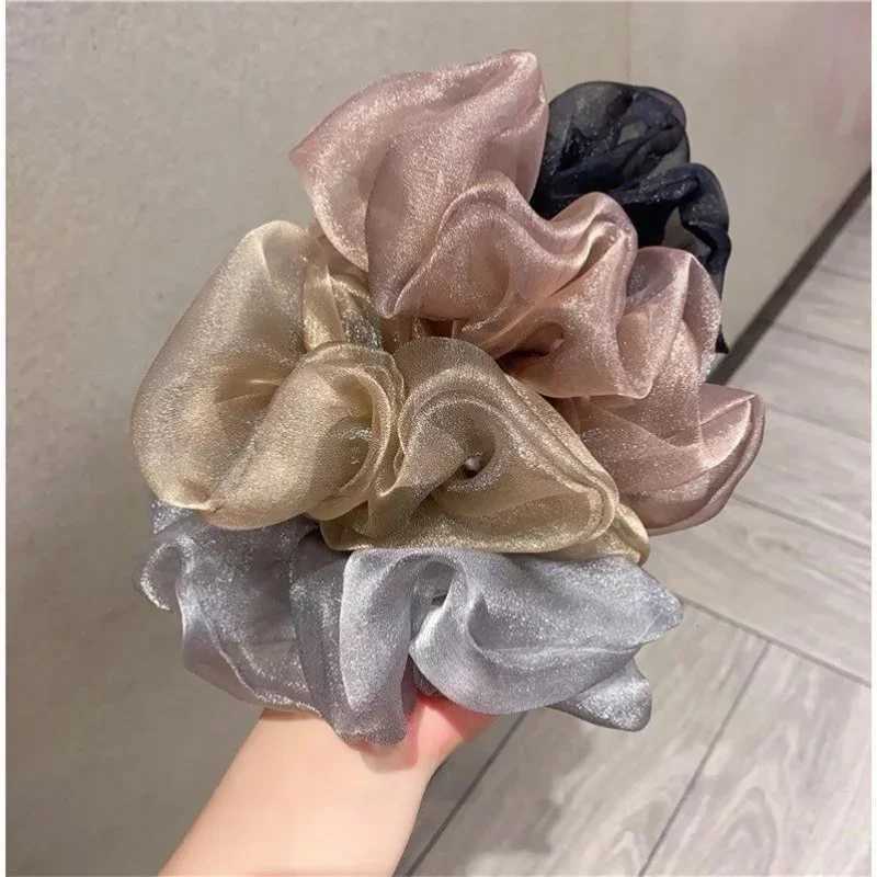 Fashion Organza Big Scrunchies for Women Summer Solid Color Ponytail Holder Elastic Hair Bands Headwear Choucou Cheveux Femme H260319