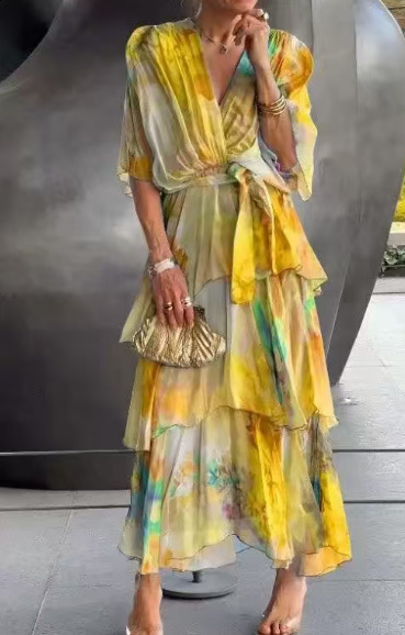 Vintage Elegant Flower Print Loose Long Sleeve Maxi Dress Shirt Women Single Breasted Fashion A Line Style Midi Vestidos 250322 - view 8