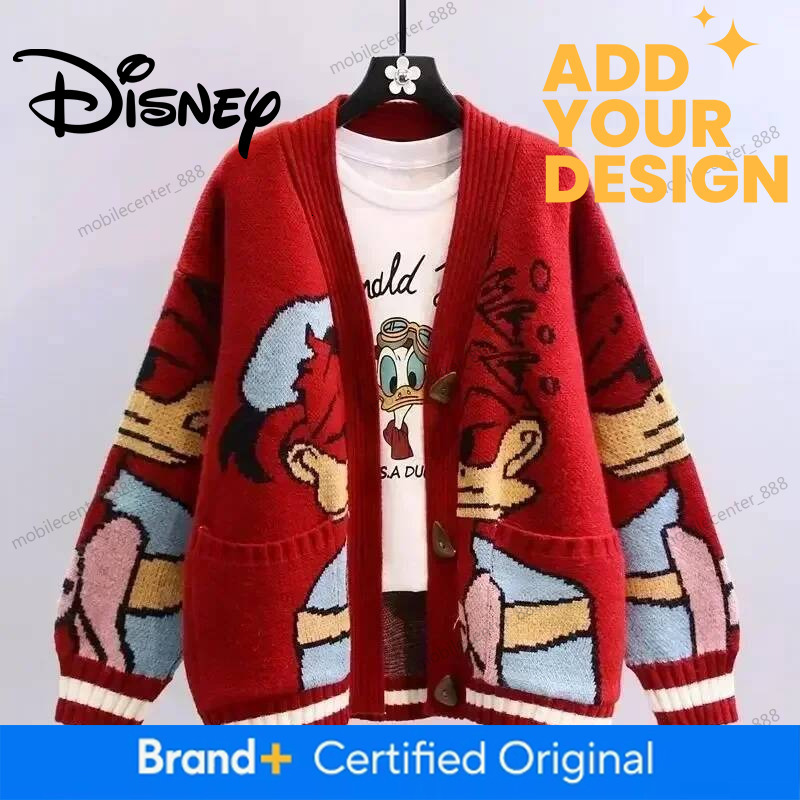 Disney Knitted Cardigan Japanese Donald Cartoon Sweaters for Women Coat Female Autumn and Winter Loose Wild Thicken Kawaii Tops - view 3