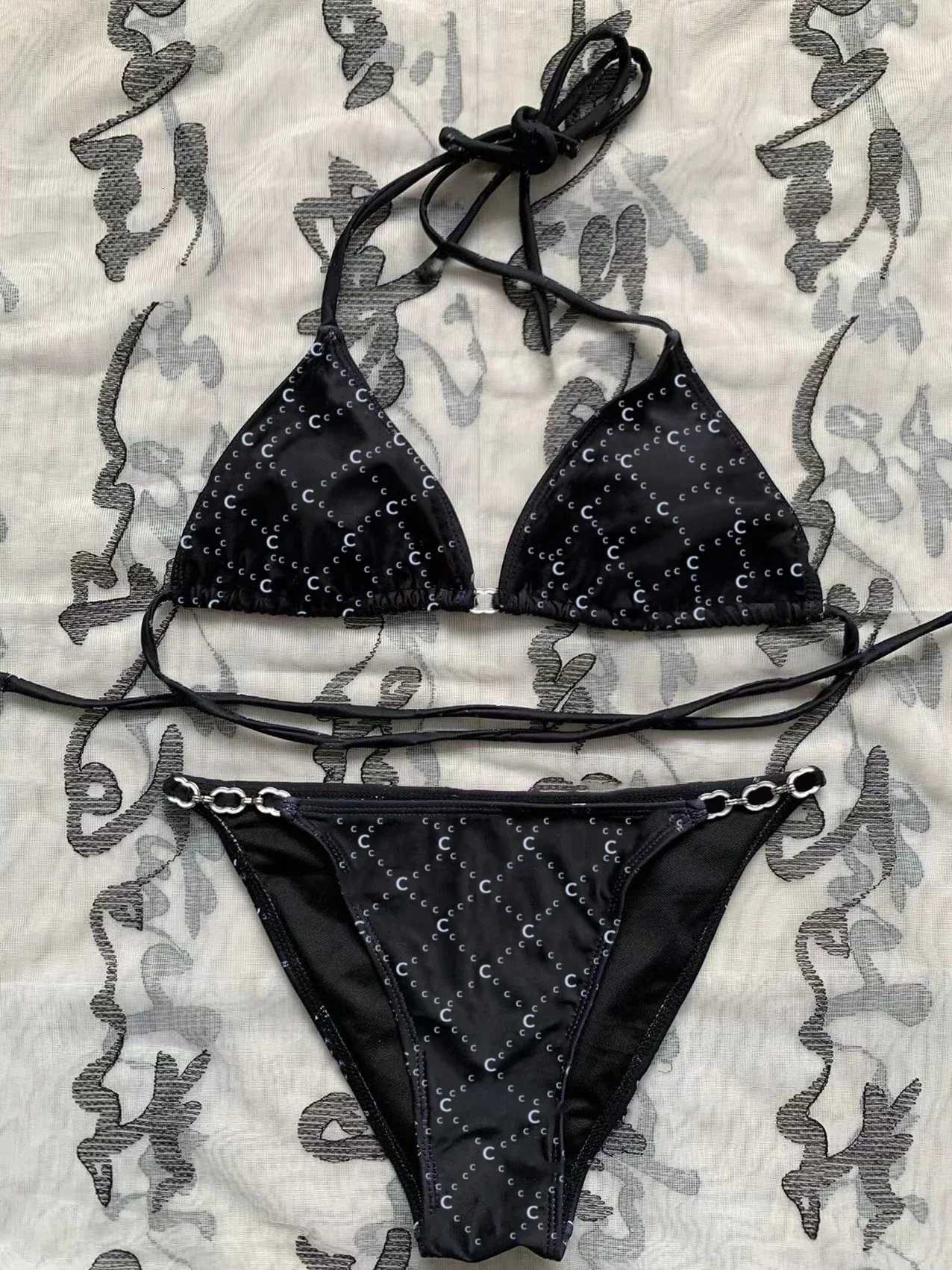 2025 New Womens Printed Split Style Bikini Fashion Hanging Neck Strap Adjustable SwimsuitT260318