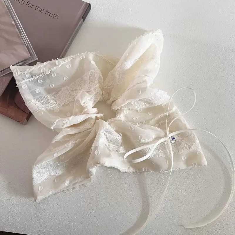 Romantic Chiffon Lace Polka Dot Square Scarf Hair Ring Gentle Temperament Hair Accessories For Women H260319