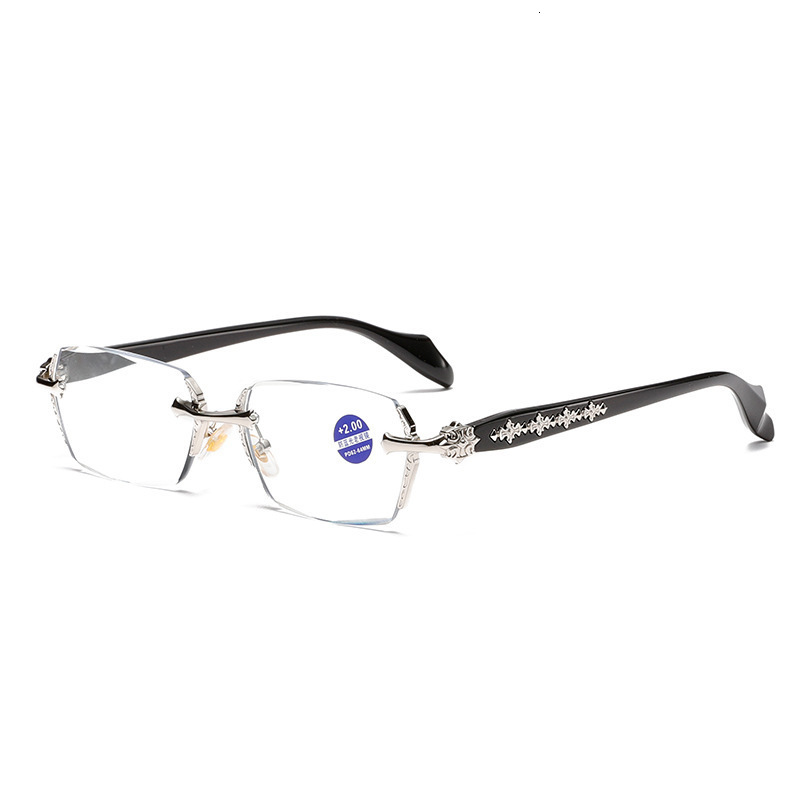 Luxury Brand Designer Sunglasses Men's Anti-Blue Light Reading Glasses Diamond Cut Rimless Business Presbyopic Glasses With Blue Light Protection