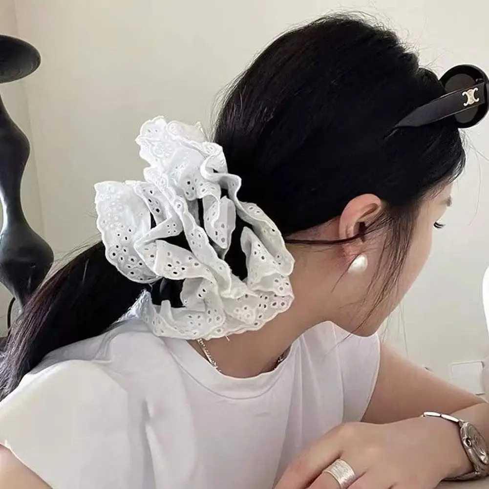 Big Flower Lolita Scrunchies for Women Elastic Hair Bands Ponytail Holders Tie Solid Color Hair Hoop Scrunchy Girl Hair Ring H260319