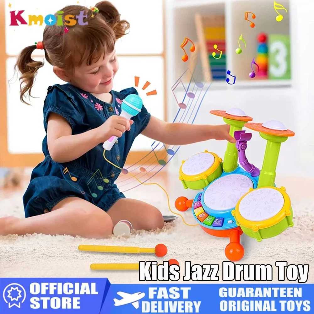 Jazz Drum Toy Plastic Musical Instrument Electronic Organ Drum Set Music Kids Toys with Microphone Light Childrens Day Gifts Y260319
