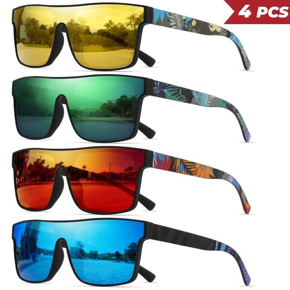 4PCS Classic Square Fashion Sports Sunglasses - Patterned Temples Unisex for Cycling Hiking Travel - Perfect Gift H260319