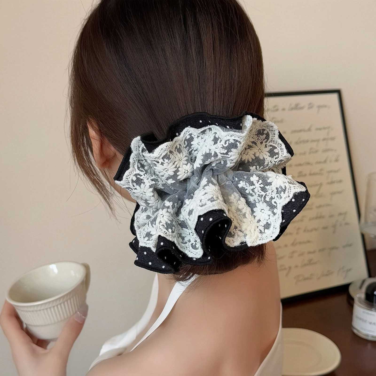 1pc Minimalist Versatile Lace Ruffled Large Scrunchie Hair Accessory with High-End Feel 2025 New Style H260319