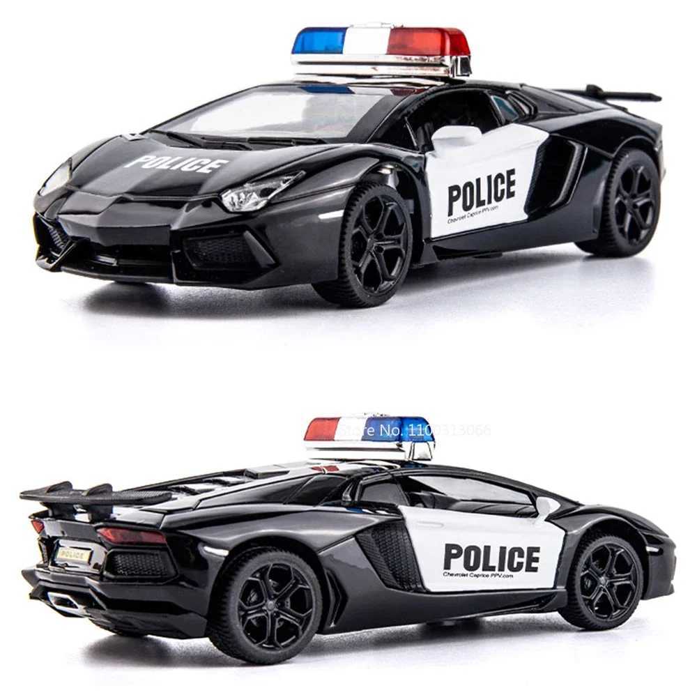 132 Lambor LP740 Toy Police Cars Alloy Diecast Models with Light Sound Pull Back Miniature Vehicles for Boys Educational Toys Y260319