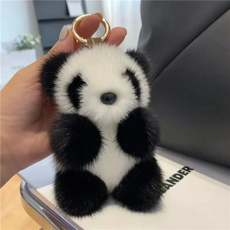High-quality Cute Furry Panda Keychain Versatile Bag Pendant Key Holder For Backpack Keys