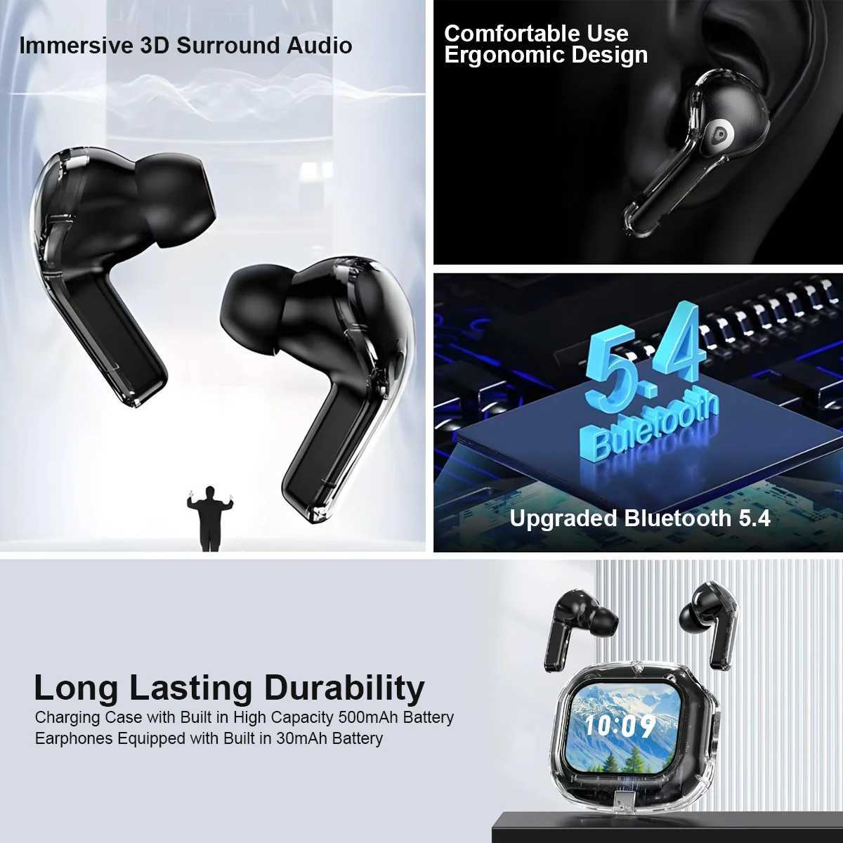 Wireless Bluetooth Headphones144 Language Real Time Translation Earphones for Businesswith Smart Touch Screen HiFi TWS Headset D260319