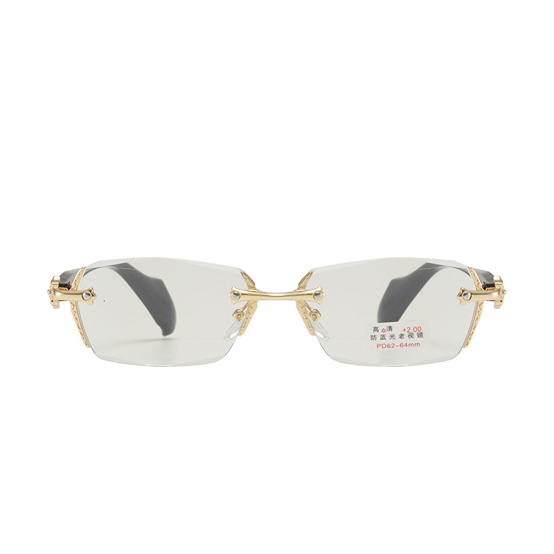 Luxury Brand Designer Sunglasses Men's Anti-Blue Light Reading Glasses Diamond Cut Rimless Business Presbyopic Glasses With Blue Light Protection