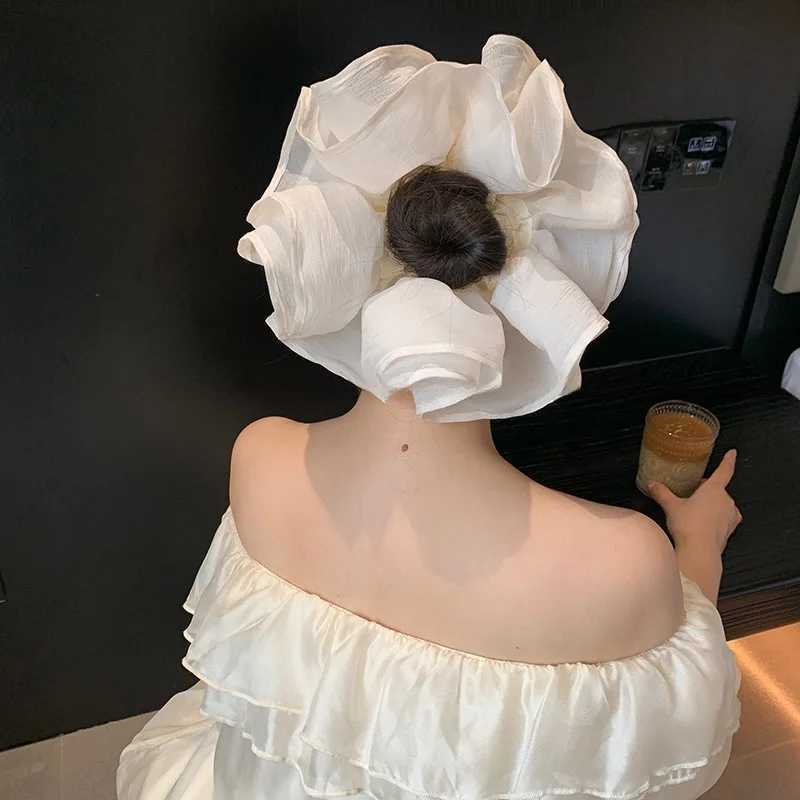 French style oversized flower double layered headbands large intestine hair loop feeling tied ponytail white headband for women H260319
