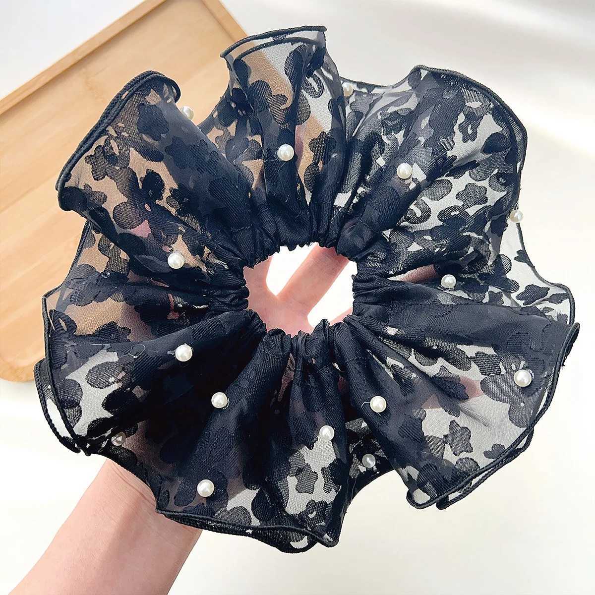 1 Pcs Womens Hair Scrunchies Mesh Pearl Double-layer Lace Sweet Cute Fashionable Hairbands Elegant Gentle Hair Accessories Girl H260319