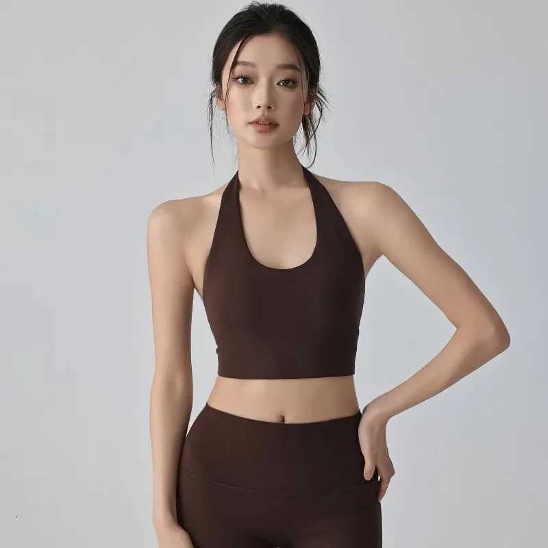Solid Color Breathable Naked Feel Sexy Backless Sports Bra Halter Neck Fitness Crop Top Sports Running Cycling Workout Yoga Vest Z20260319