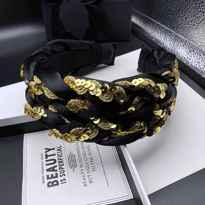 Light luxury fashion sequin hair clip headband for women with high skull top high-end feeling wide edge compression headband H260319