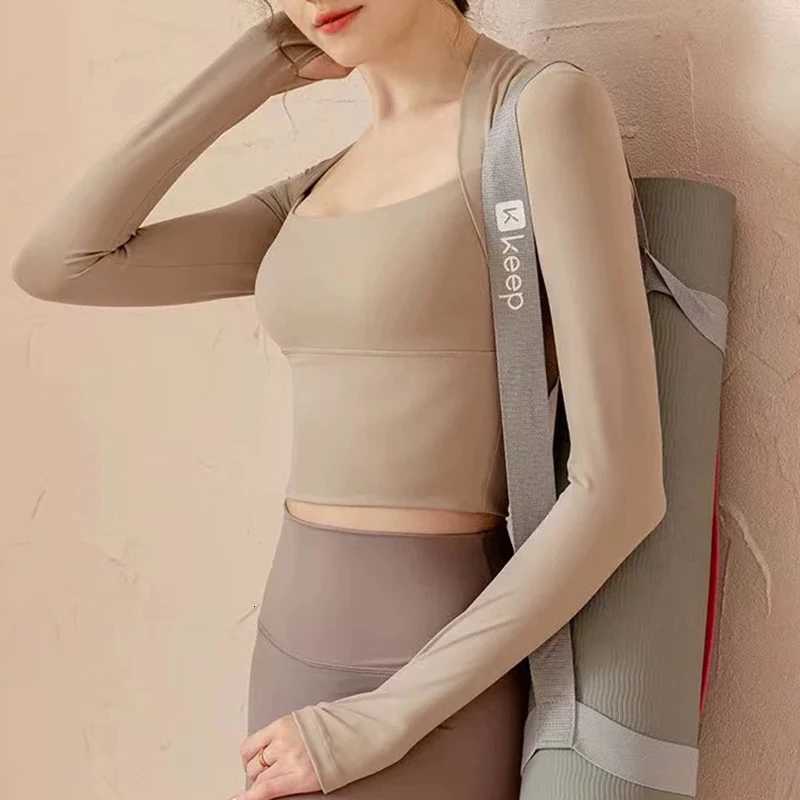 Womens yoga and fitness long sleeved top with camisole and chest cushion quick drying short sports top yoga suit Z20260319