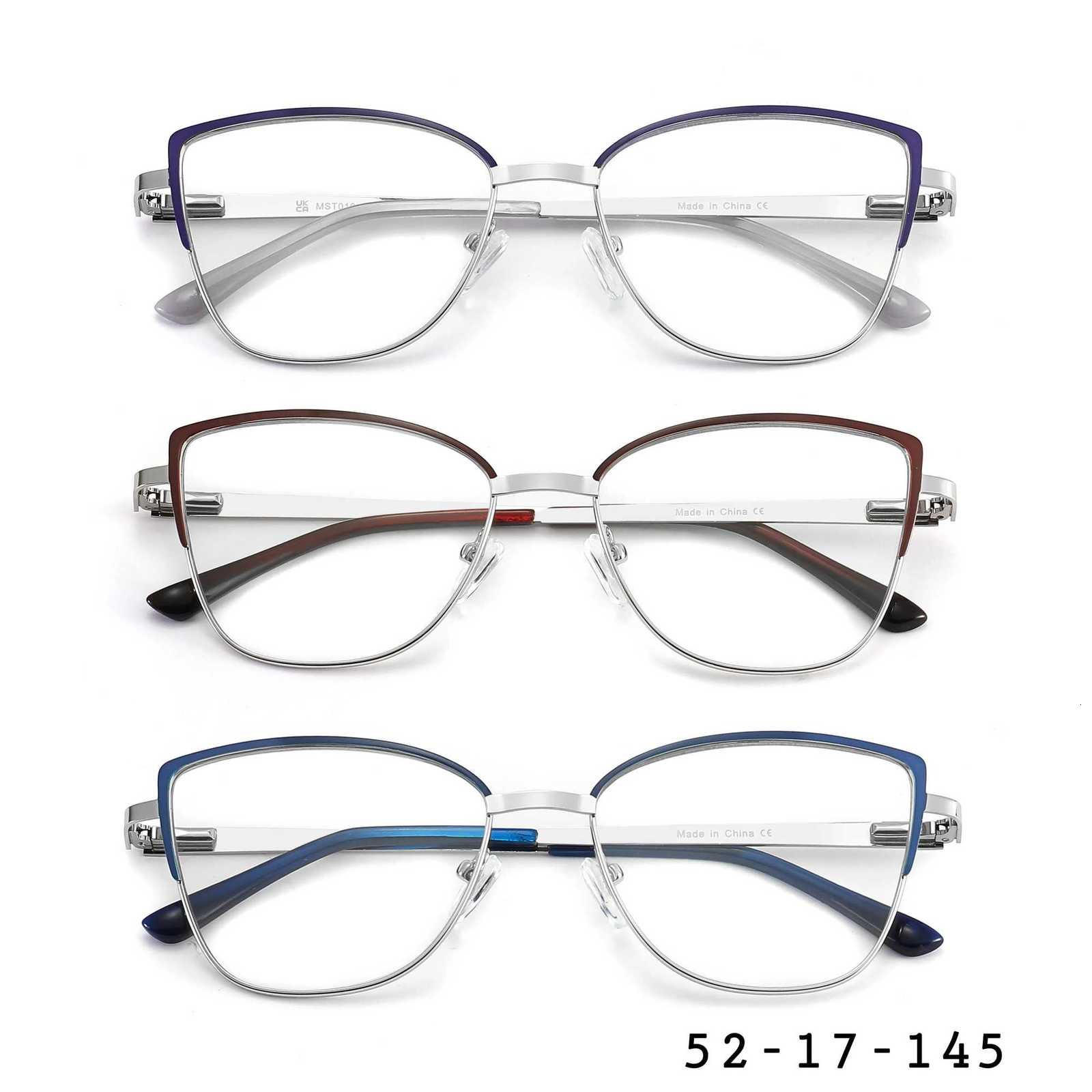 Retro Cat Eye Glasses for Women Anti Blue Light UV400 Reading Glasses Silver Metal Frame 52-17-145 in Purple/Blue/Burgundy H260319 - view 3