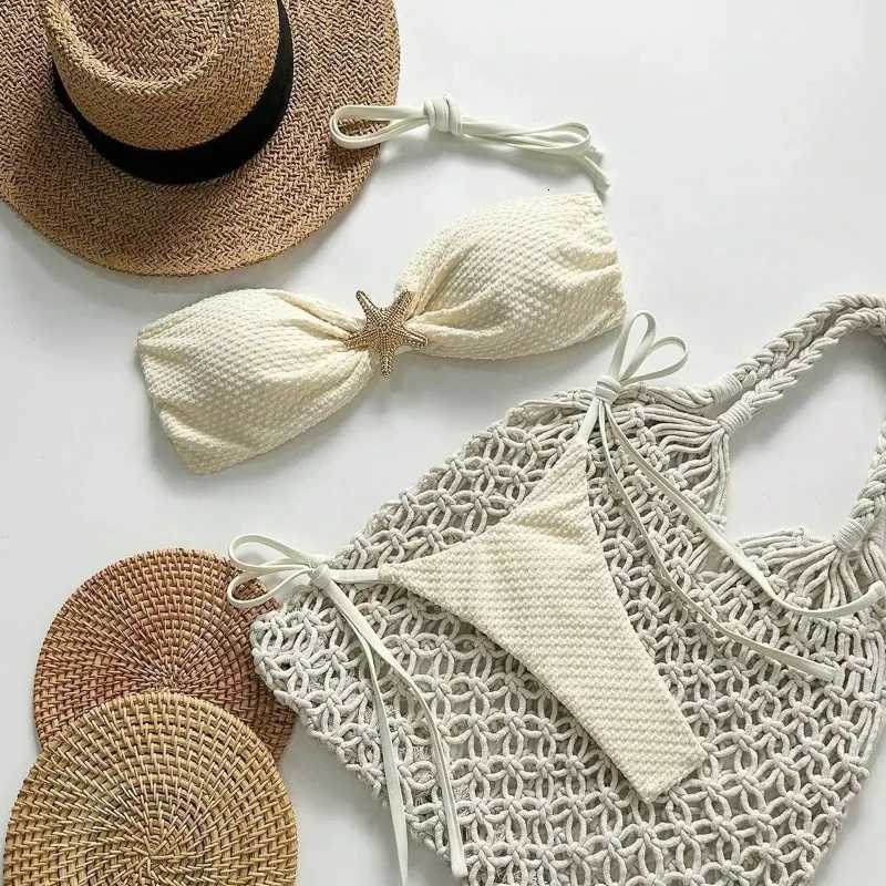 Solid Color Tie Side Bikini Set Women Sweet Sexy Minimalist Fashion Two Piece Swimsuit for Beach Vacation ResortT260318