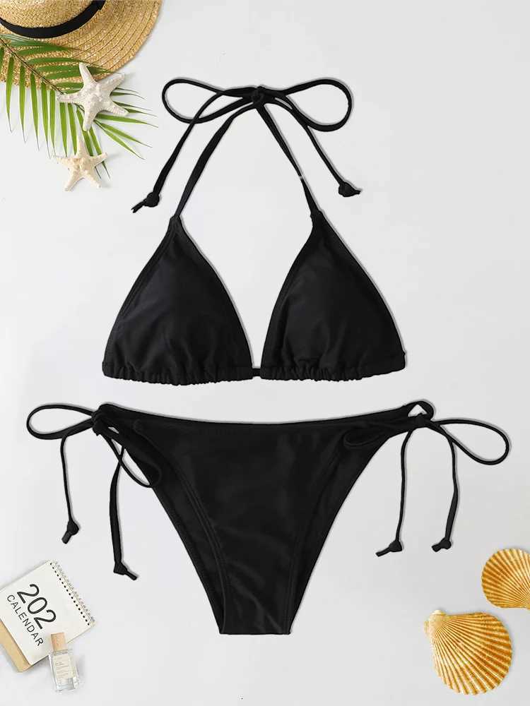 2Pc/Set 2024 Fashion Sexy Swimsuit Women Bikinis Set Triangle Swimwear String Beachwear Thong One Piece Suits Brazilian BiquiniT260318
