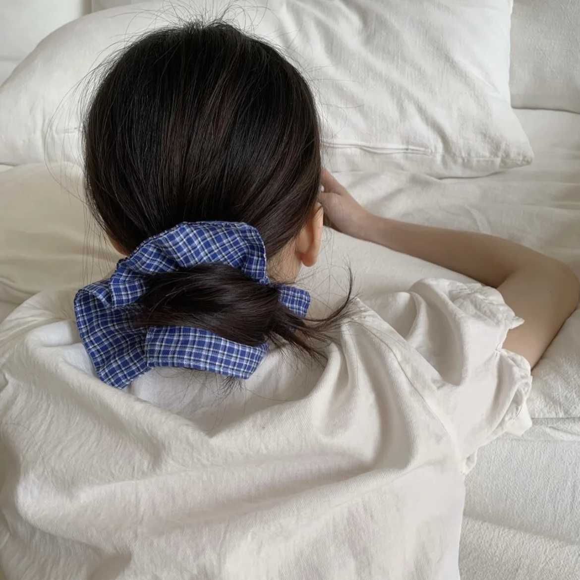 Preppy - Style Blue Plaid Hair Scrunchie Large Bow - Shaped Hair Tie Cute And Retro Hair Accessory For Women H260319