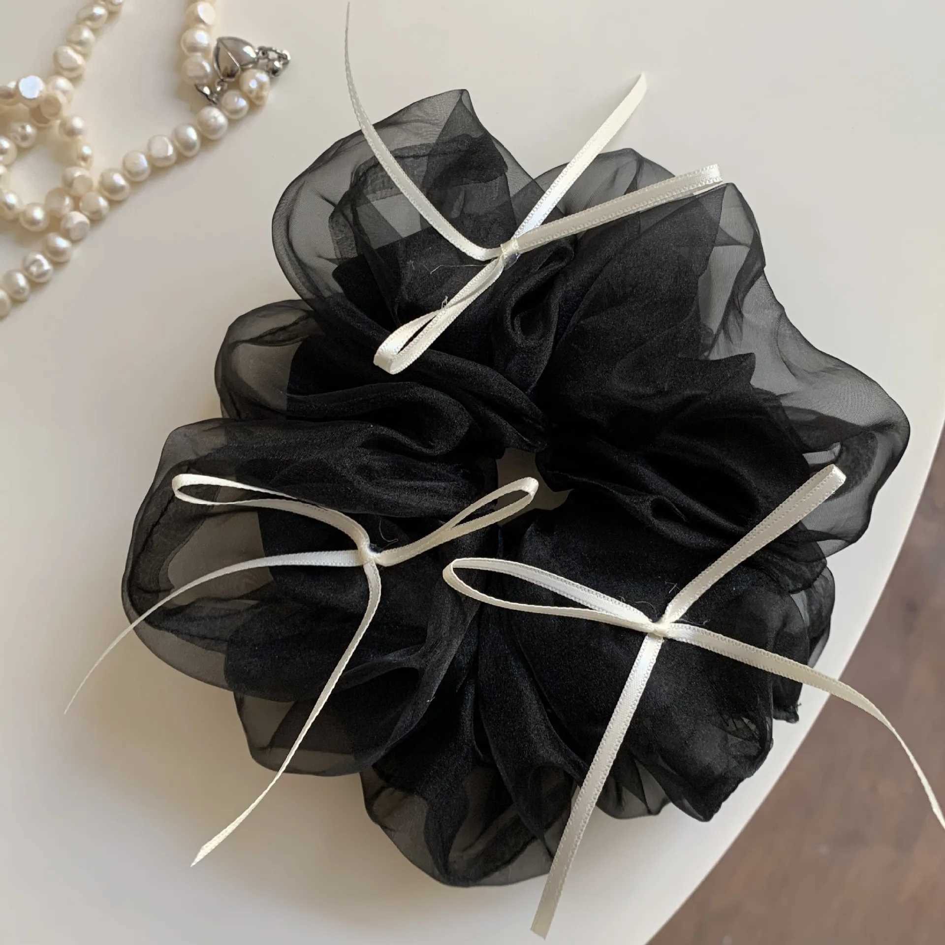 New Korean Simple Lace Mesh Hair Band Sweet Bow Ribbon Rubber Band Cute Ballet Wind Headband Hair Accessories for Women Girls H260319